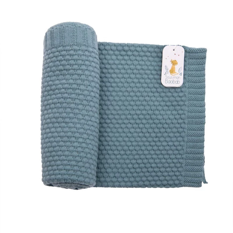 Couverture En Laine Mixte Bleue MOULIN ROTY Sous Mon Baobab 3 Couverture En Laine Mixte Bleue MOULIN ROTY Sous Mon Baobab