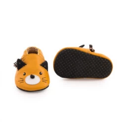 Chaussons En Cuir Chat Moutarde 12/18m MOULIN ROTY Les Moustaches -Magasin de jouets lmo chaussons cuir chat moutarde 13