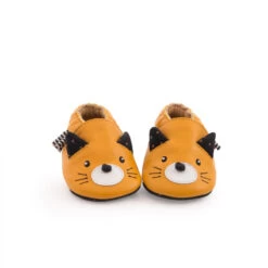 Chaussons En Cuir Chat Moutarde 18/24m MOULIN ROTY Les Moustaches