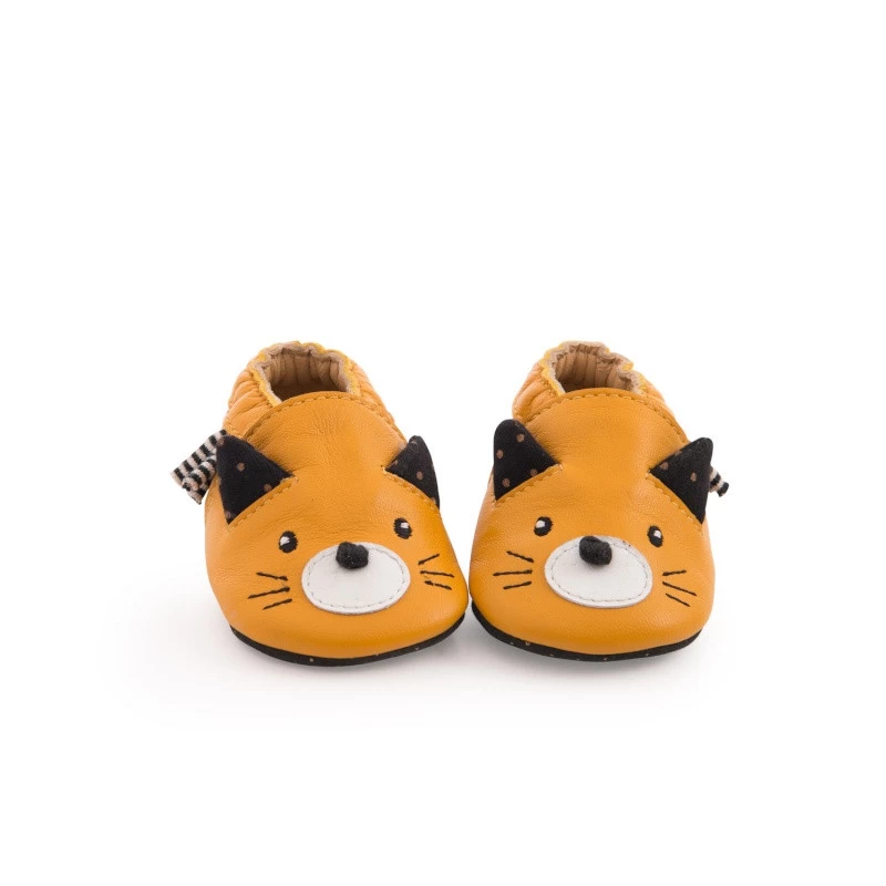 Chaussons En Cuir Chat Moutarde 0/6m MOULIN ROTY Les Moustaches 3 Chaussons En Cuir Chat Moutarde 0/6m MOULIN ROTY Les Moustaches