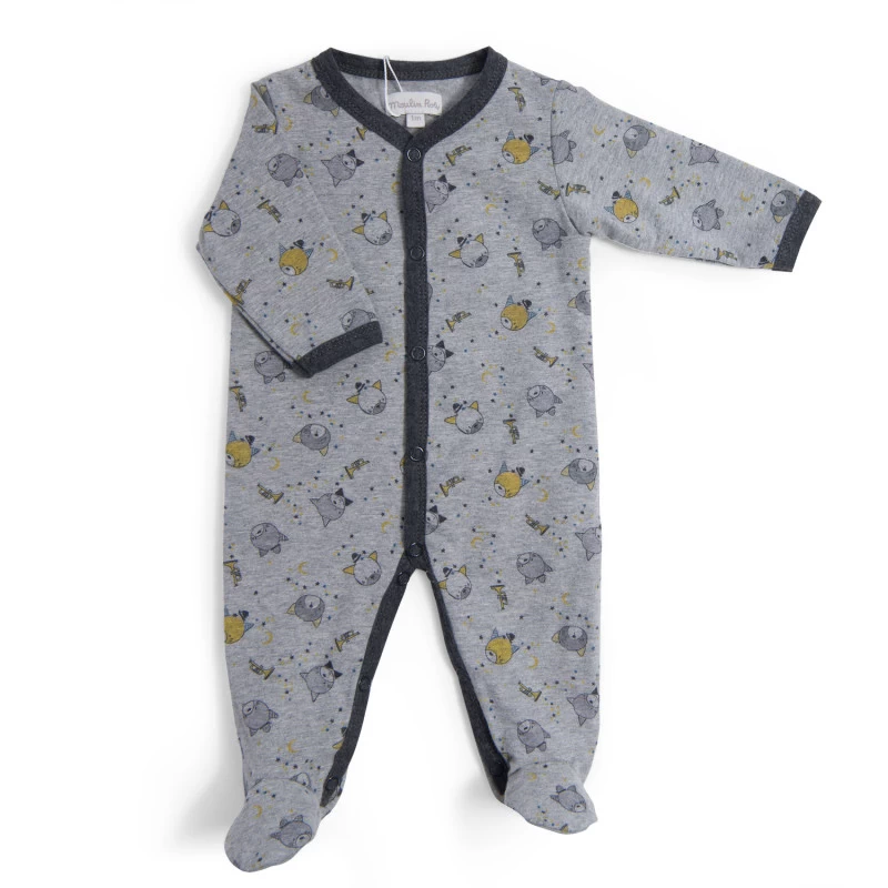 Pyjama En Jersey Gris Chiné 12m MOULIN ROTY Les Moustaches 3 Pyjama En Jersey Gris Chiné 12m MOULIN ROTY Les Moustaches
