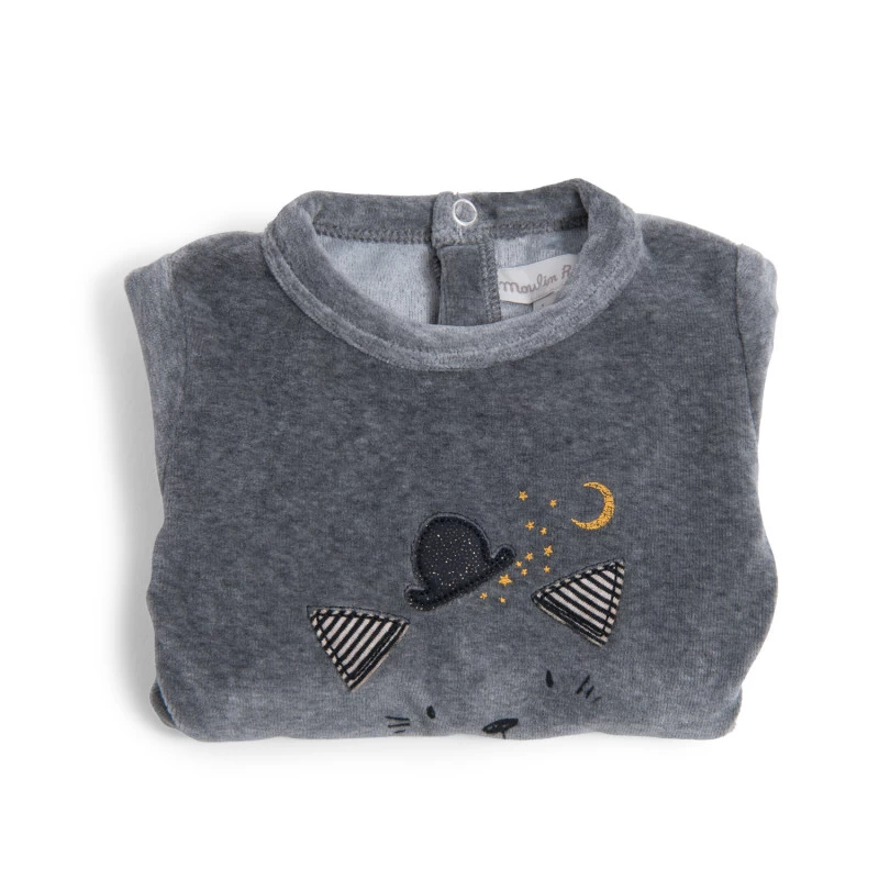 Pyjama En Velours Gris Chat 1m MOULIN ROTY Les Moustaches 4 Pyjama En Velours Gris Chat 1m MOULIN ROTY Les Moustaches – Image 2