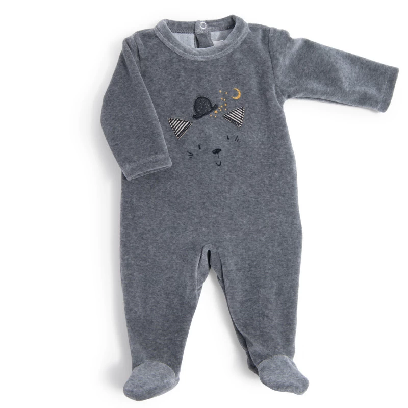 Pyjama En Velours Gris Chat 12m MOULIN ROTY Les Moustaches 3 Pyjama En Velours Gris Chat 12m MOULIN ROTY Les Moustaches