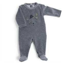 Pyjama En Velours Gris Chat 6m MOULIN ROTY Les Moustaches