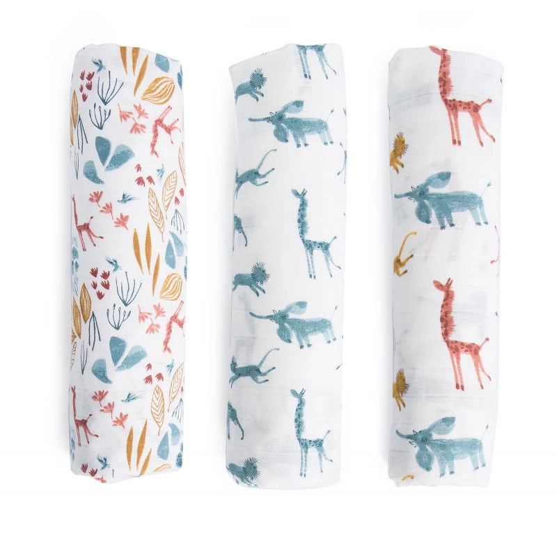 Set De 3 Langes Imprimés MOULIN ROTY Sous Mon Baobab 3 Set De 3 Langes Imprimés MOULIN ROTY Sous Mon Baobab